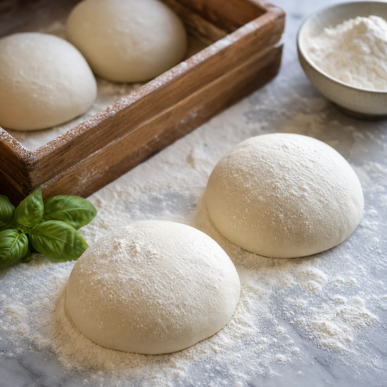 Impasto per pizza su un piano infarinato.